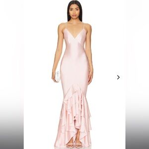 Lovers and + Friends CLEO GOWN light pink high low ruffle